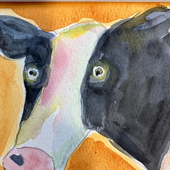 Cow”An Original Watercolor /Mixed Media Painting Matted 5"x7"Victoria Heisler - Picture 4 of 9